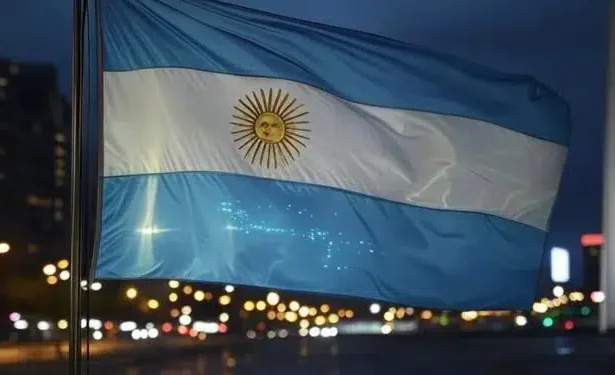 una bandera de argentina bajo el cielo nocturno de buenos aires
