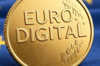 Moneda dorada con la inscripción Euro Digital.