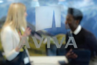 Aviva logo on glass meeting room door