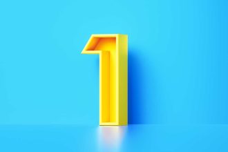 Yellow number one sitting on blue background