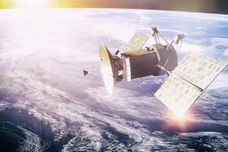 Satellite on planet background