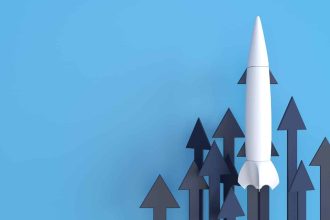 Abstract 3d arrows with rocket